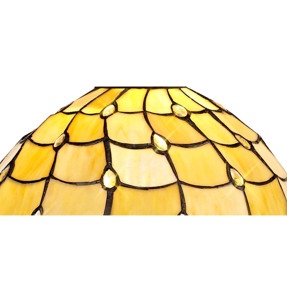 Elegant Curved Tiffany Table Lamp with Antique Brass Finish and Crystal Detailing