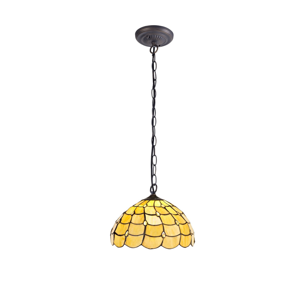 Elegant Antique Brass Pendant Light with Tiffany Shade and Crystal Accents