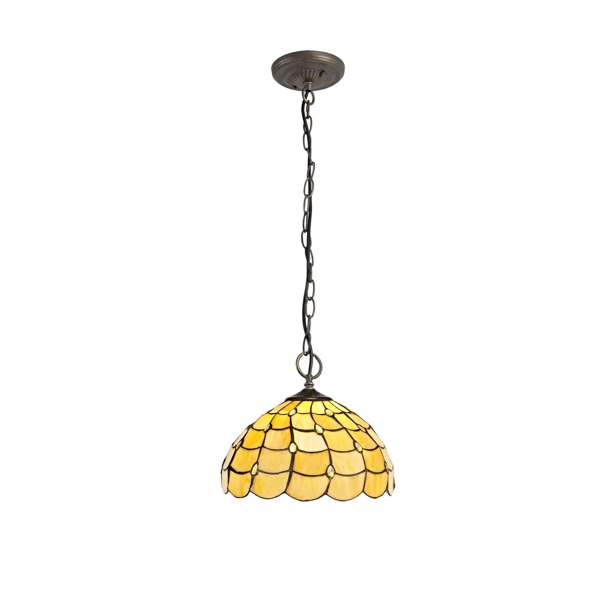 Elegant Triple Pendant Light with Tiffany Style Shades and Aged Antique Brass Finish