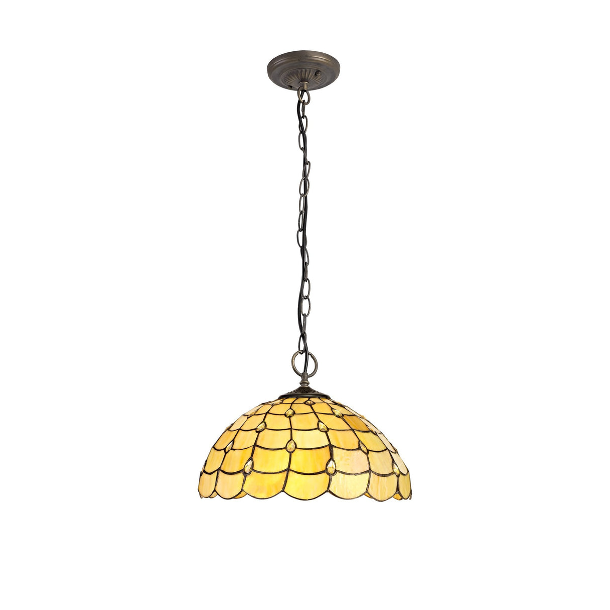 Tiffany-Style 3-Light Pendant with Clear Crystal and Aged Brass Finish