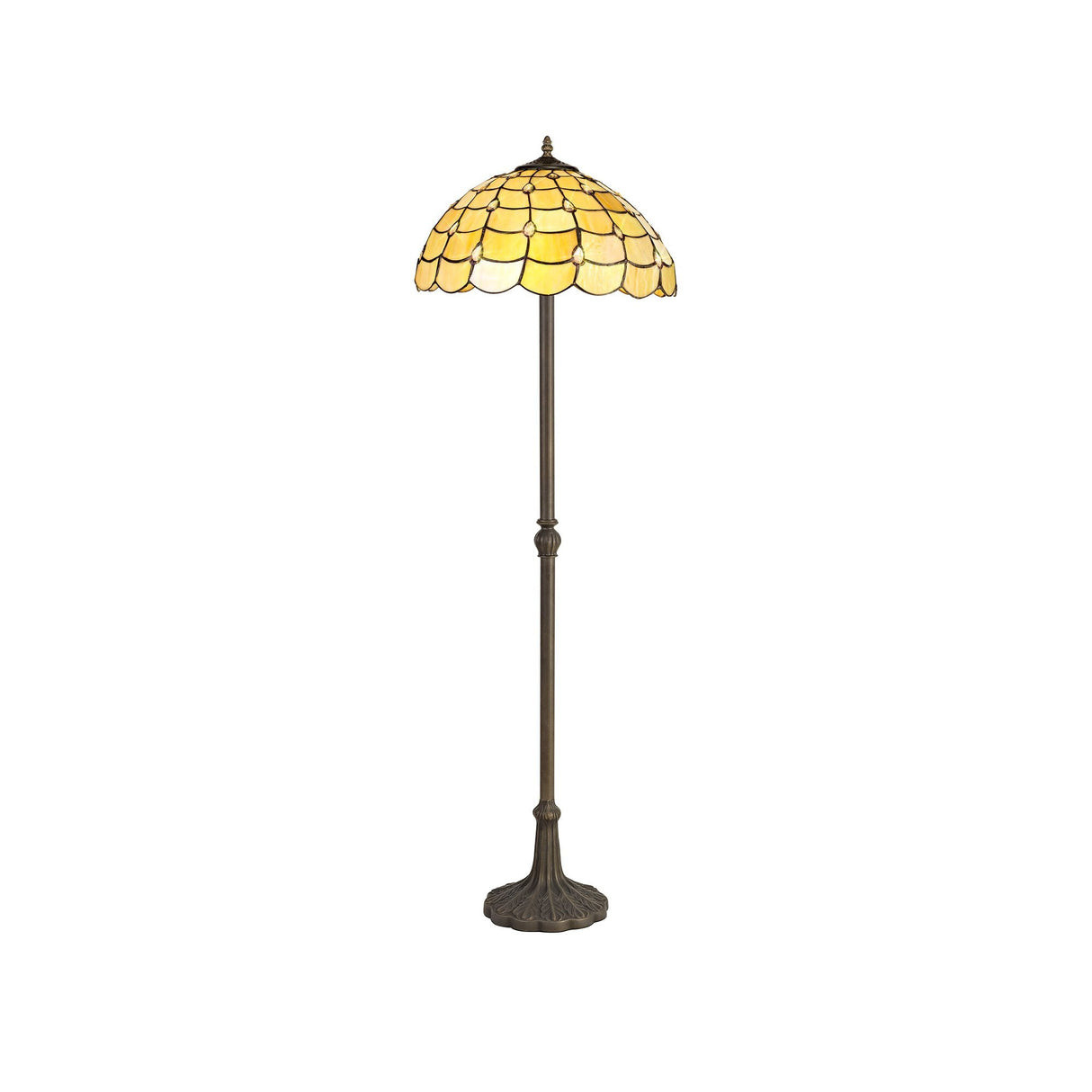 Elegant Leaf Motif Floor Lamp with 40cm Tiffany Style Shade in Antique Brass