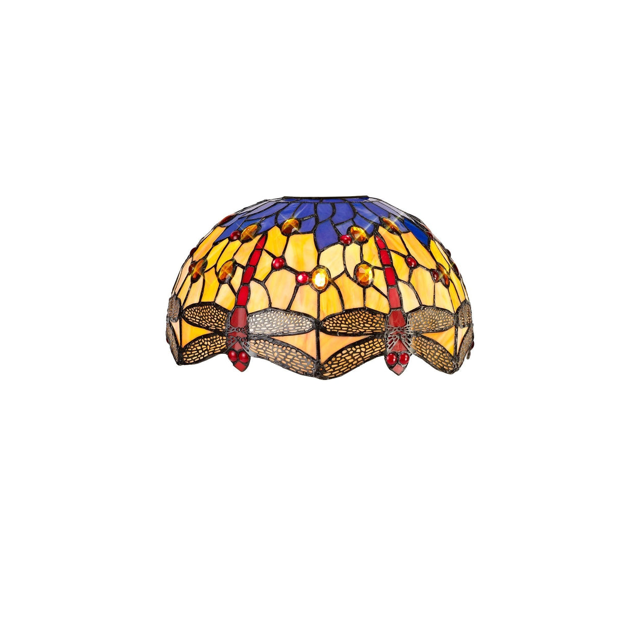 Elegant Dual-Light Semi-Flush Ceiling Fixture with 30cm Tiffany-Style Shade in Blue and Orange Crystal, Aged Antique Brass Finish