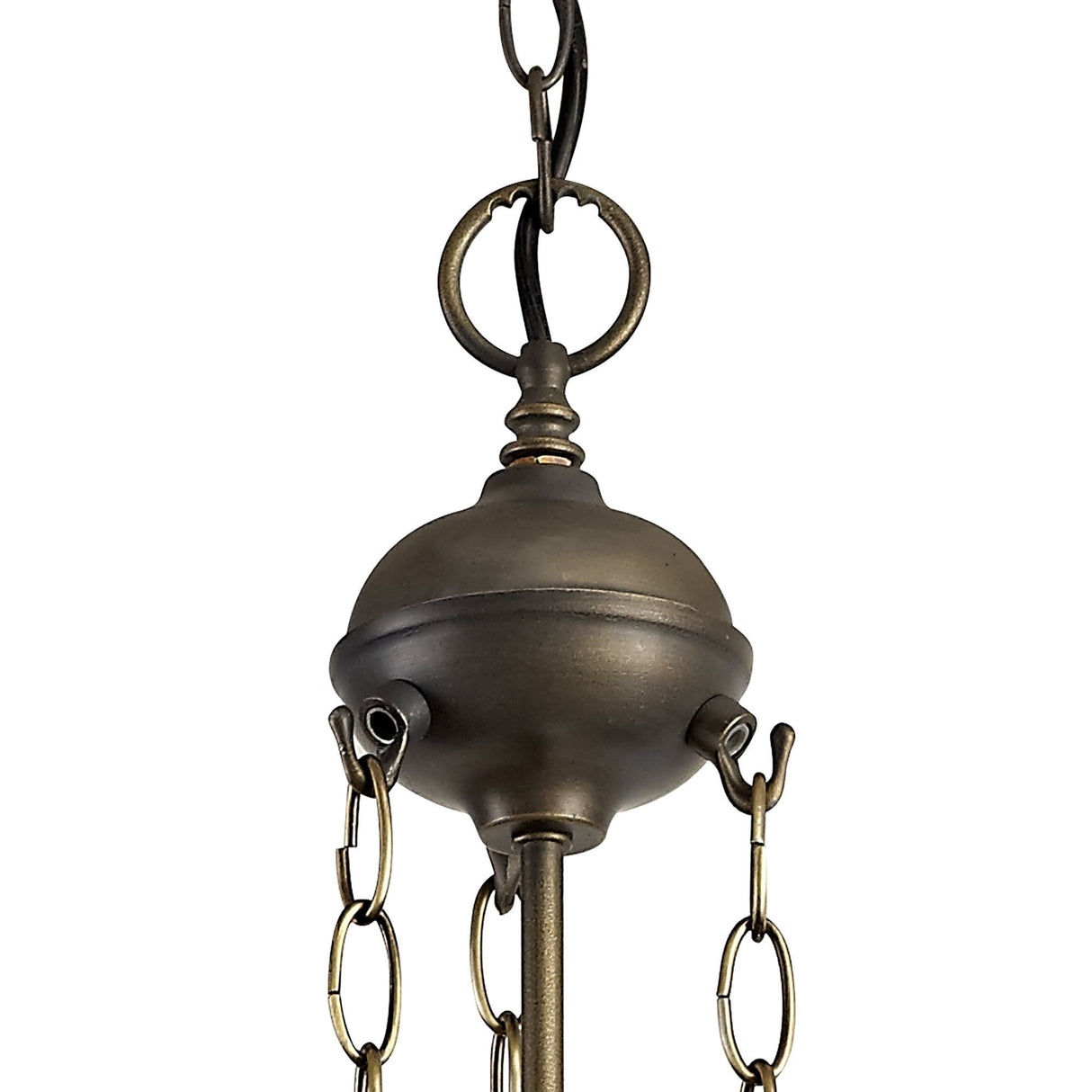 Elegant Triple Light Tiffany Pendant with Antique Brass and Amber Crystal Accents