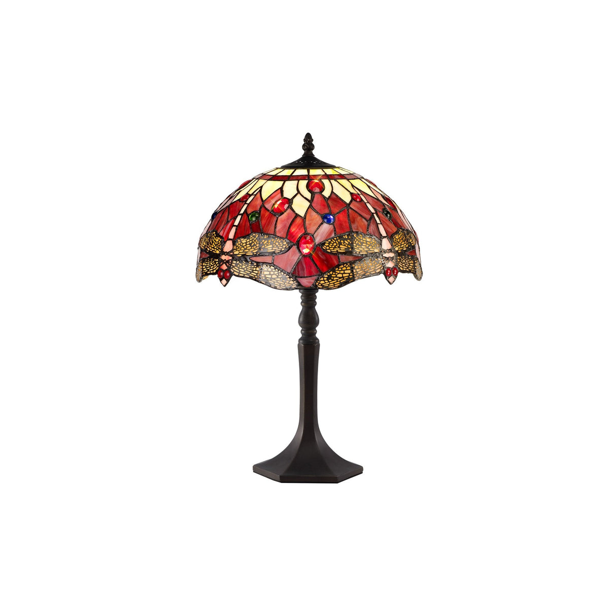 Elegant Octagonal Tiffany Table Lamp with Purple/Pink Crystal Shade, Antique Brass Finish