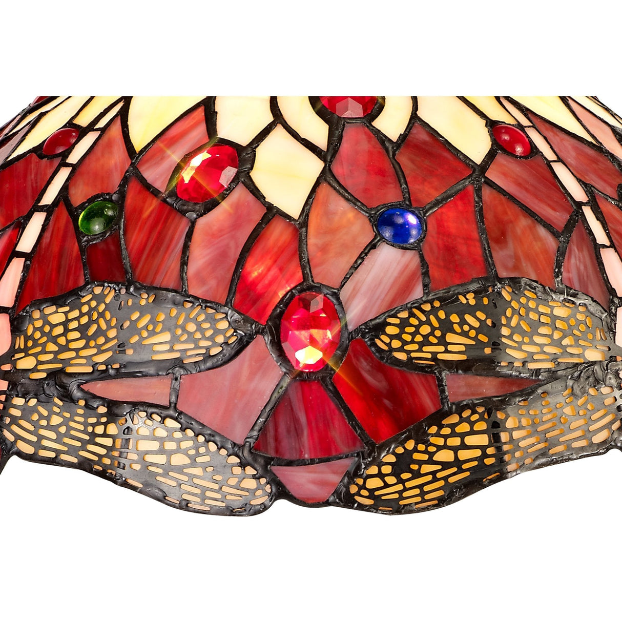 3-Light Pendant Chandelier with Tiffany-Style Shade in Purple and Pink, Antique Brass Finish