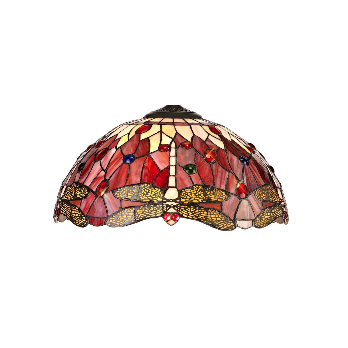 Elegant Antique Brass Pendant with Tiffany Shades and Crystal Accents