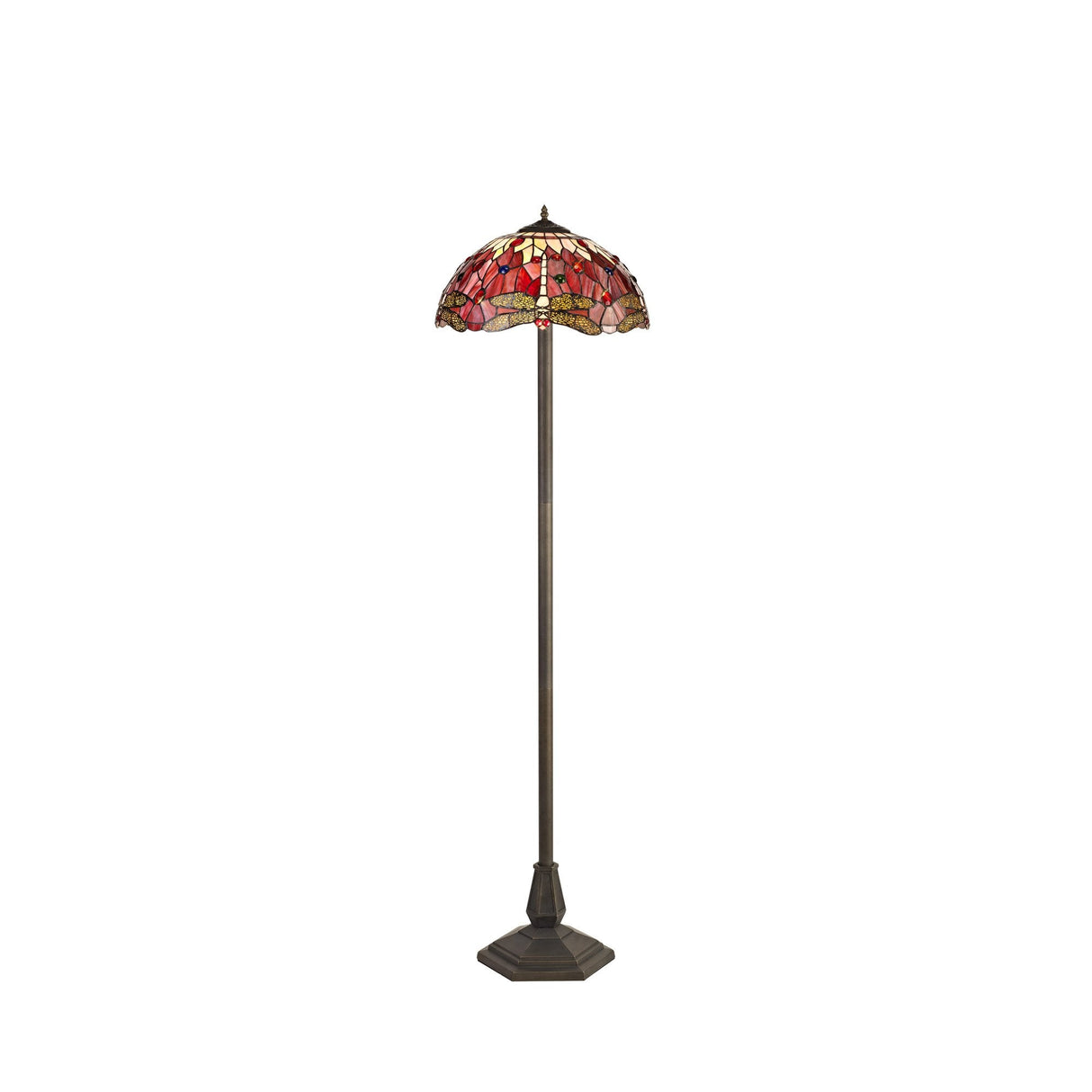 Elegant Octagonal Tiffany Floor Lamp with Dual Light in Purple/Pink and Antique Brass Finish
