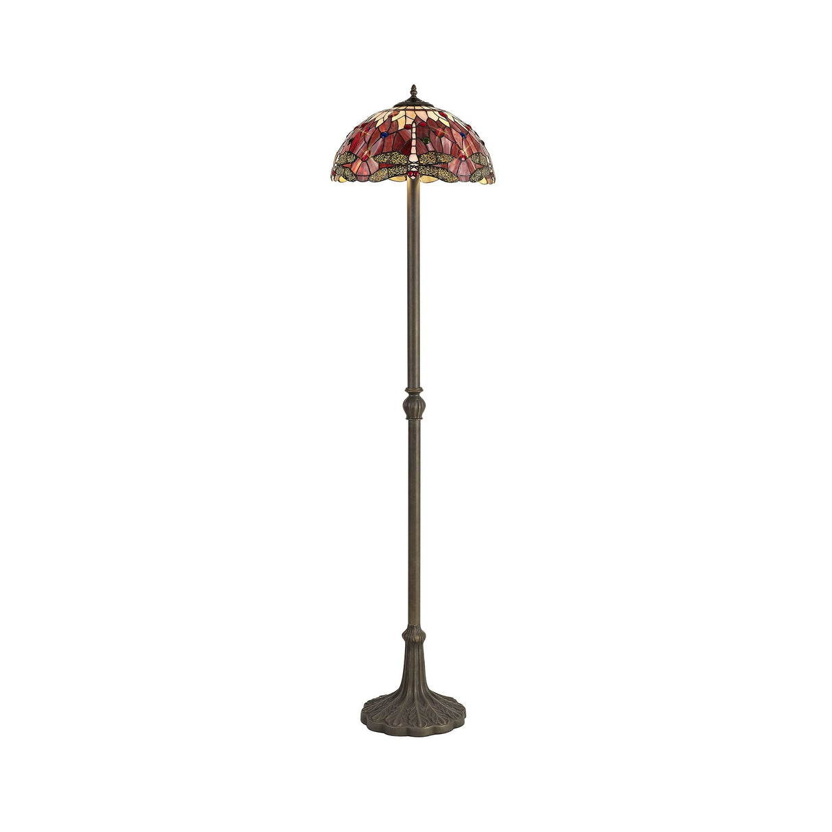 Artisan Leaf Design Floor Lamp with Dual Bulb Tiffany Shade in Purple and Antique Brass