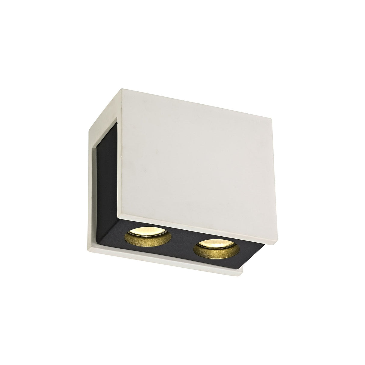 Dual Spotlight Ceiling Fixture - Customizable White Gypsum with Matte Black Accents