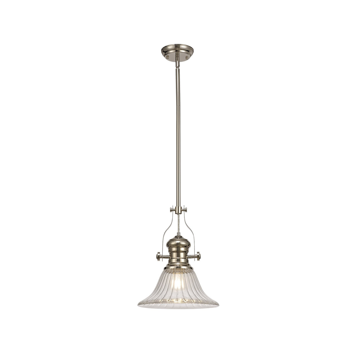 Polished Nickel Pendant Light with Clear 30cm Glass Bell Shade