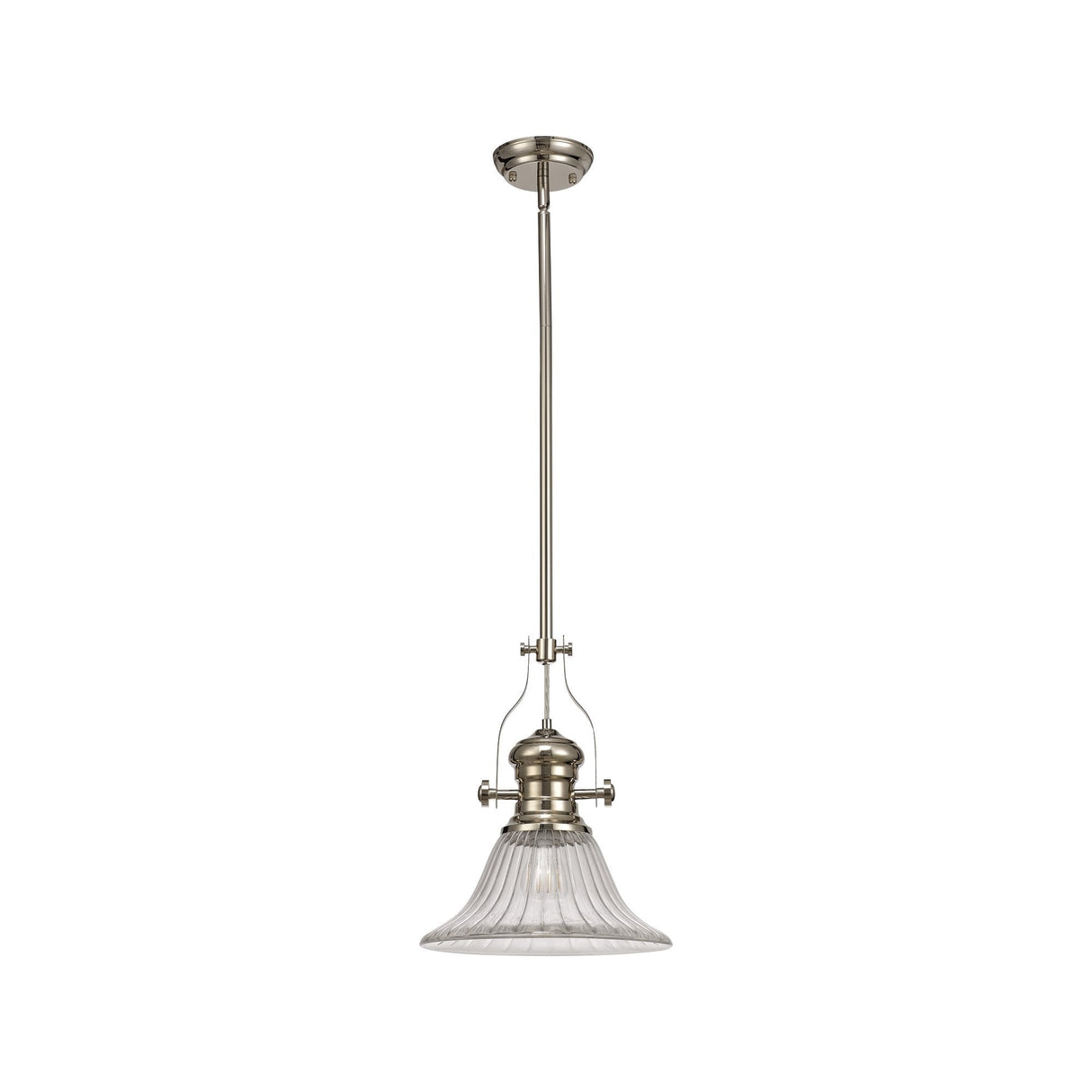 Polished Nickel Pendant Light with Clear 30cm Glass Bell Shade