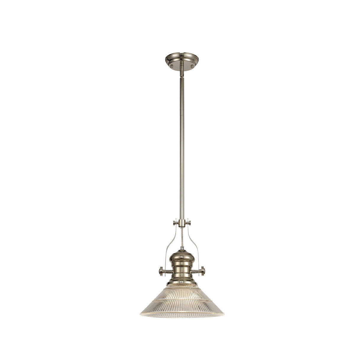 Polished Nickel Telescopic Pendant Light with Clear 30cm Glass Cone Shade