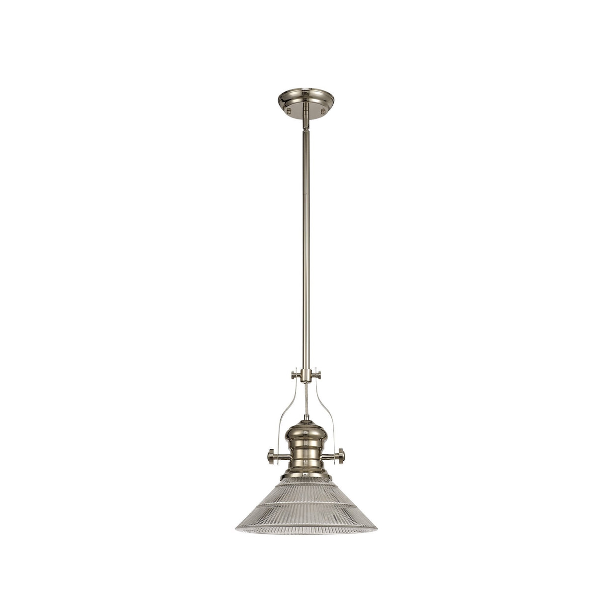 Polished Nickel Telescopic Pendant Light with Clear 30cm Glass Cone Shade