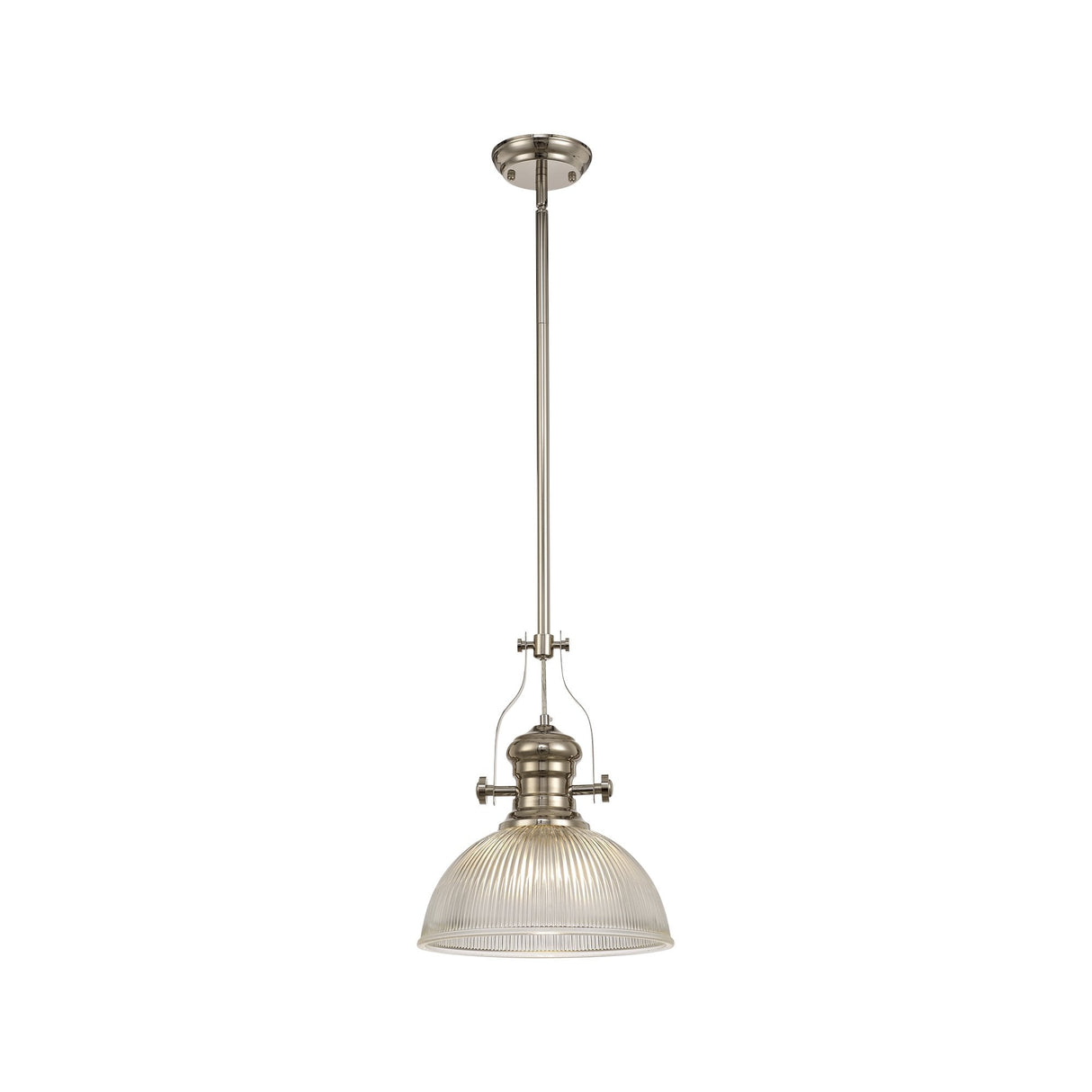 Elegant 1-Light Pendant with 30cm Glass Dome, Polished Nickel Finish