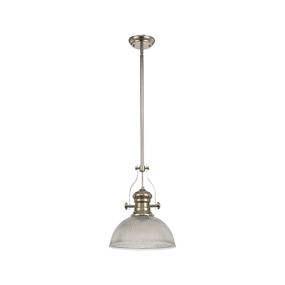 Elegant 1-Light Pendant with 30cm Glass Dome, Polished Nickel Finish