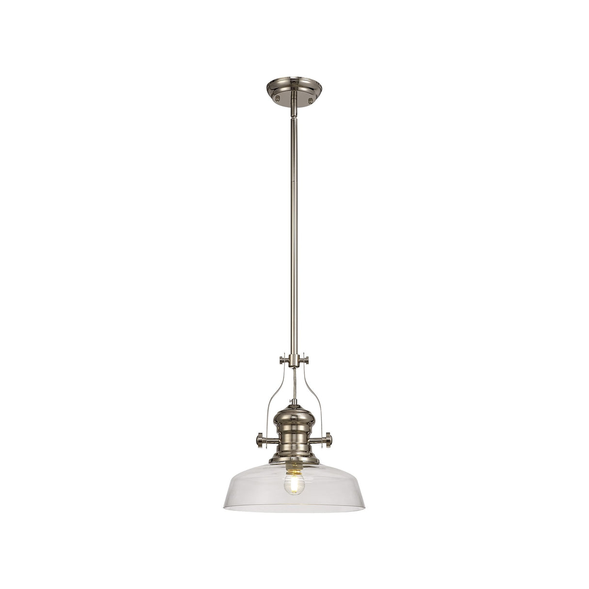Elegant Polished Nickel Pendant with Clear Glass Shade and Adjustable Drop