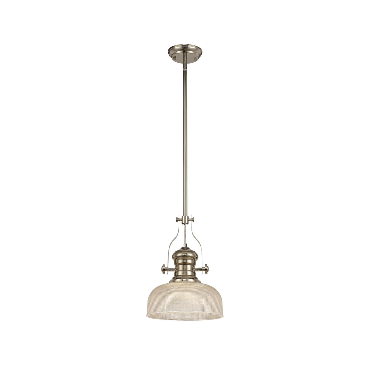 Single Light Adjustable Pendant with Prismatic Glass and Polished Nickel Finish