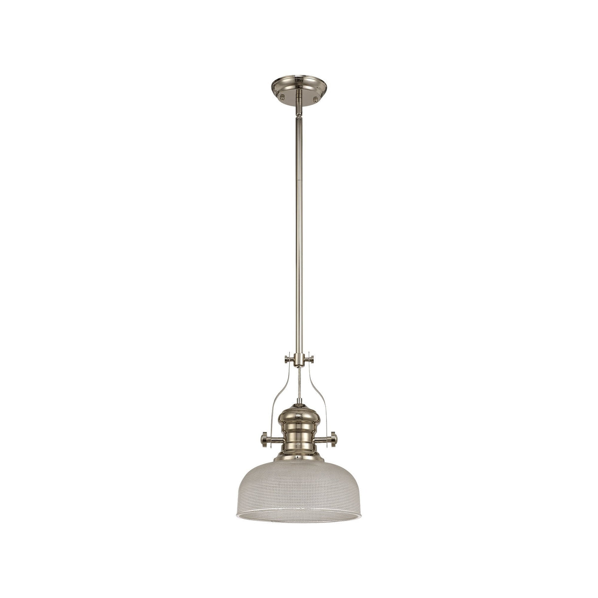 Single Light Adjustable Pendant with Prismatic Glass and Polished Nickel Finish