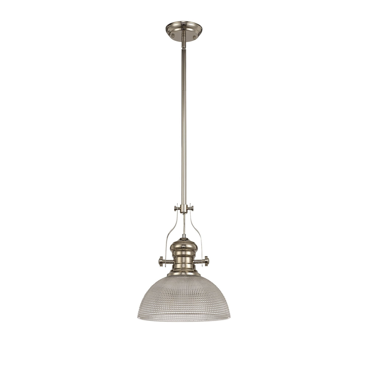 Single Adjustable Pendant Light with 30cm Prismatic Glass Shade, Polished Nickel Finish