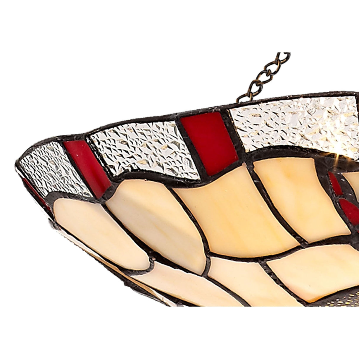 Elegant 1-Light Tiffany Pendant with Red/Cream Crystal Shade and Antique Brass Finish