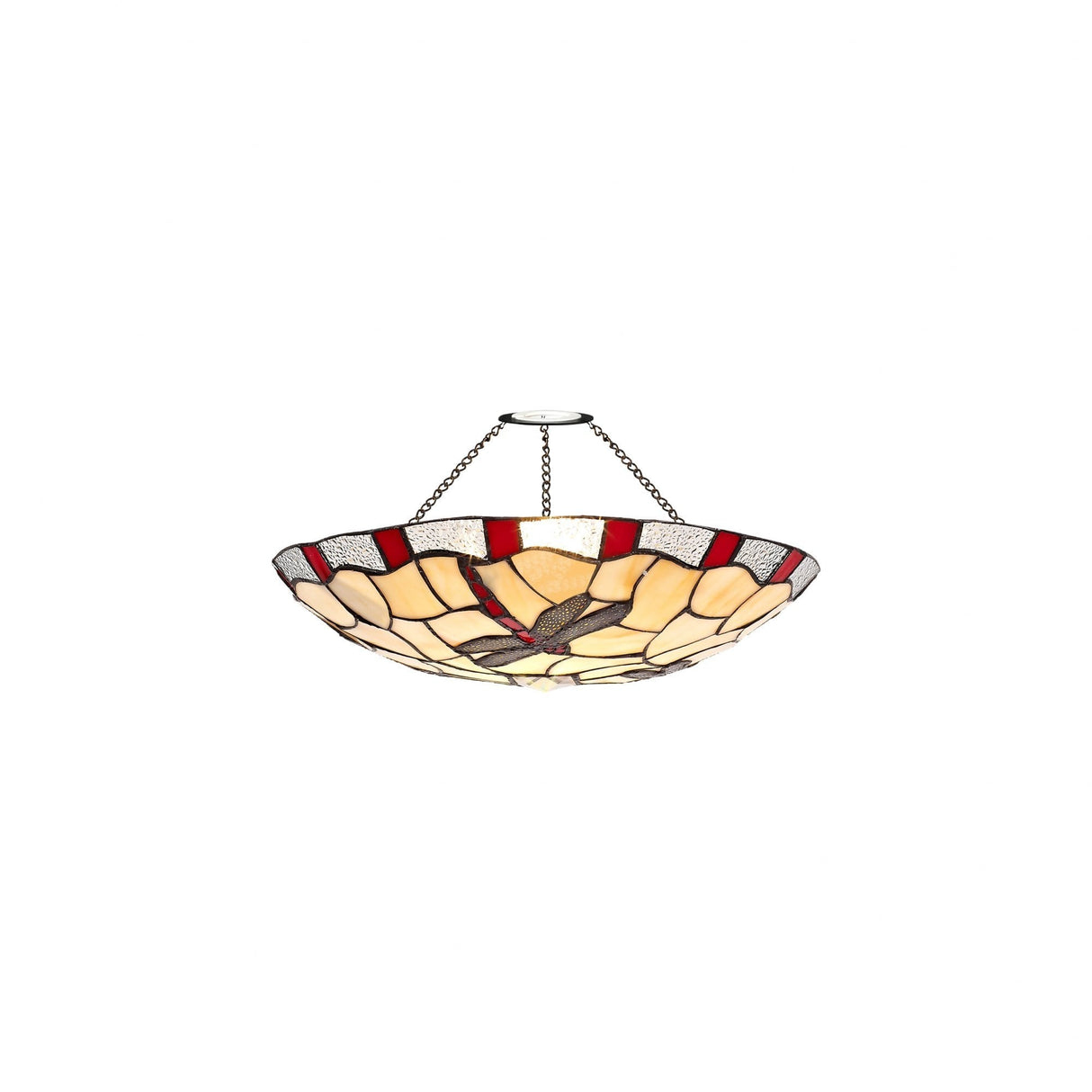 Elegant 1-Light Tiffany Pendant with Red/Cream Crystal Shade and Antique Brass Finish