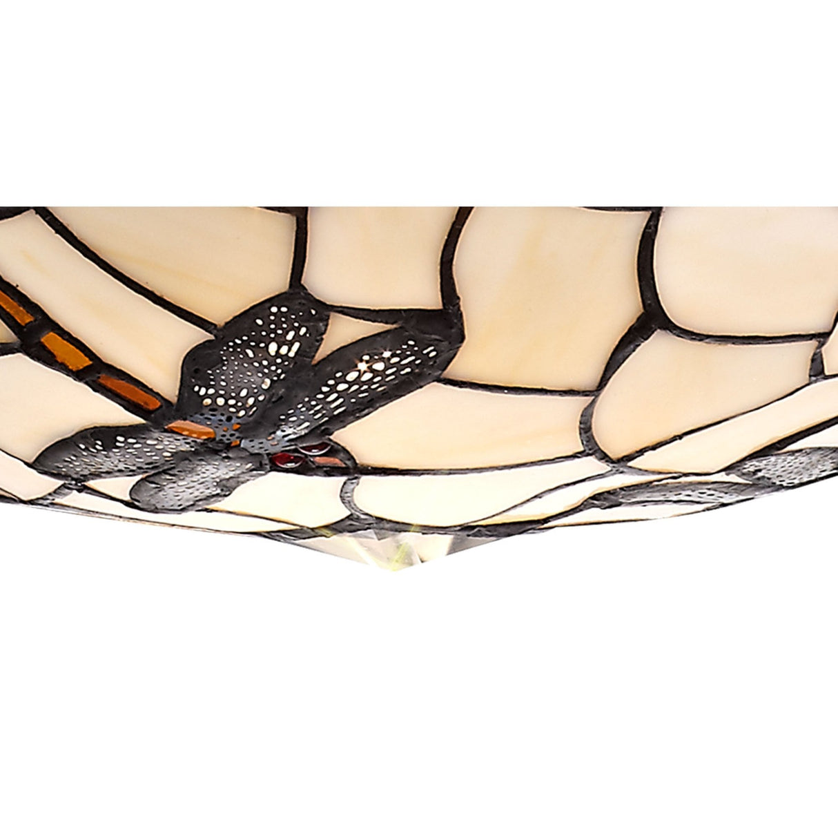 Amber and Cream Tiffany Pendant Light with Crystal Accents, 35cm Shade, Adjustable Drop