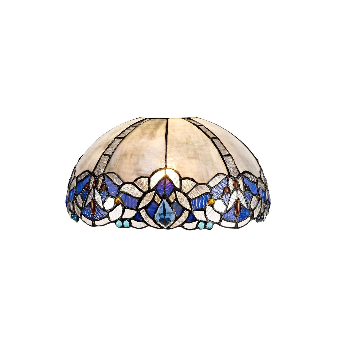 Elegant Antique Brass Tri-Light Pendant with Blue Tiffany Shade and Crystal Accents