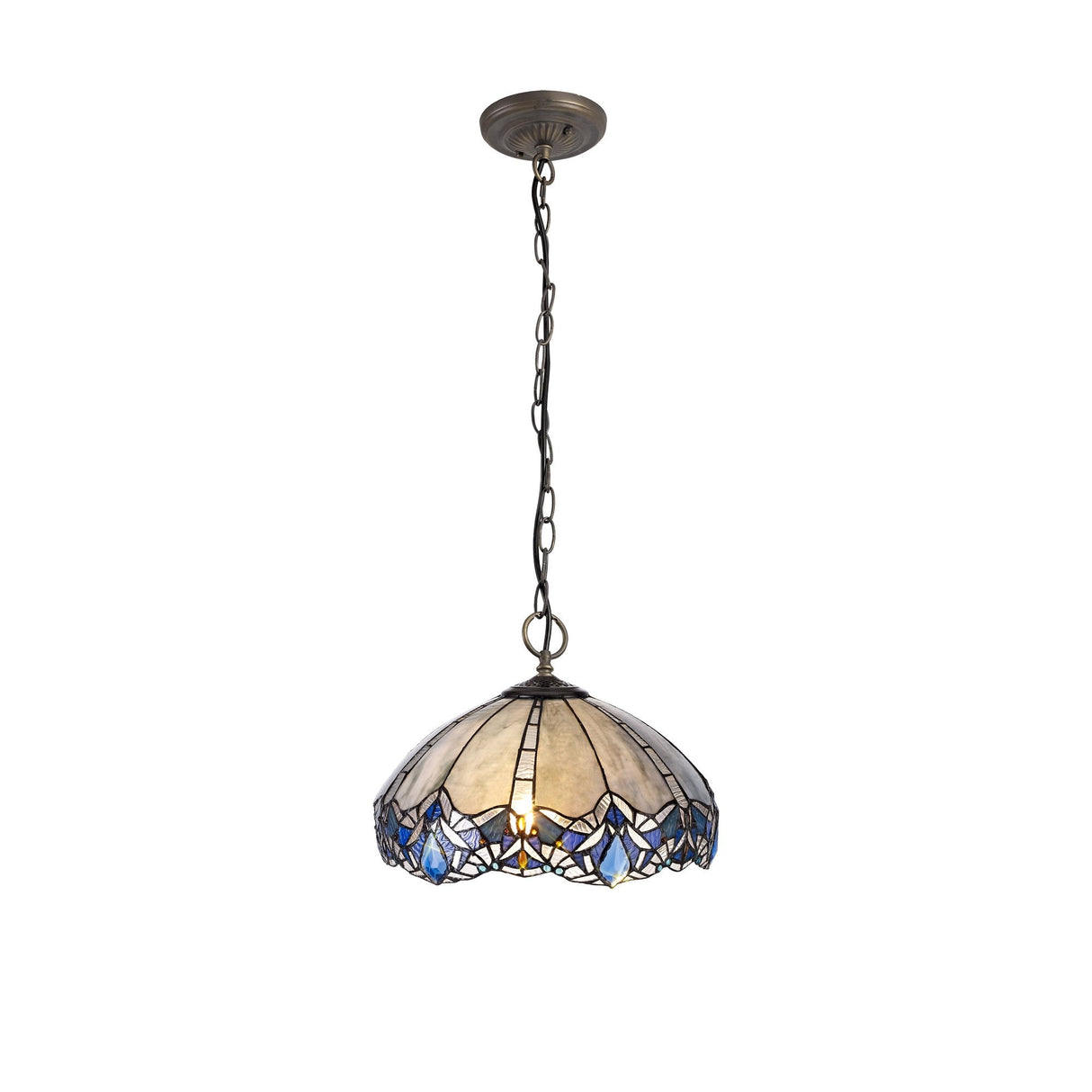 Elegant 3-Light Pendant with Tiffany Shade and Antique Brass Finish