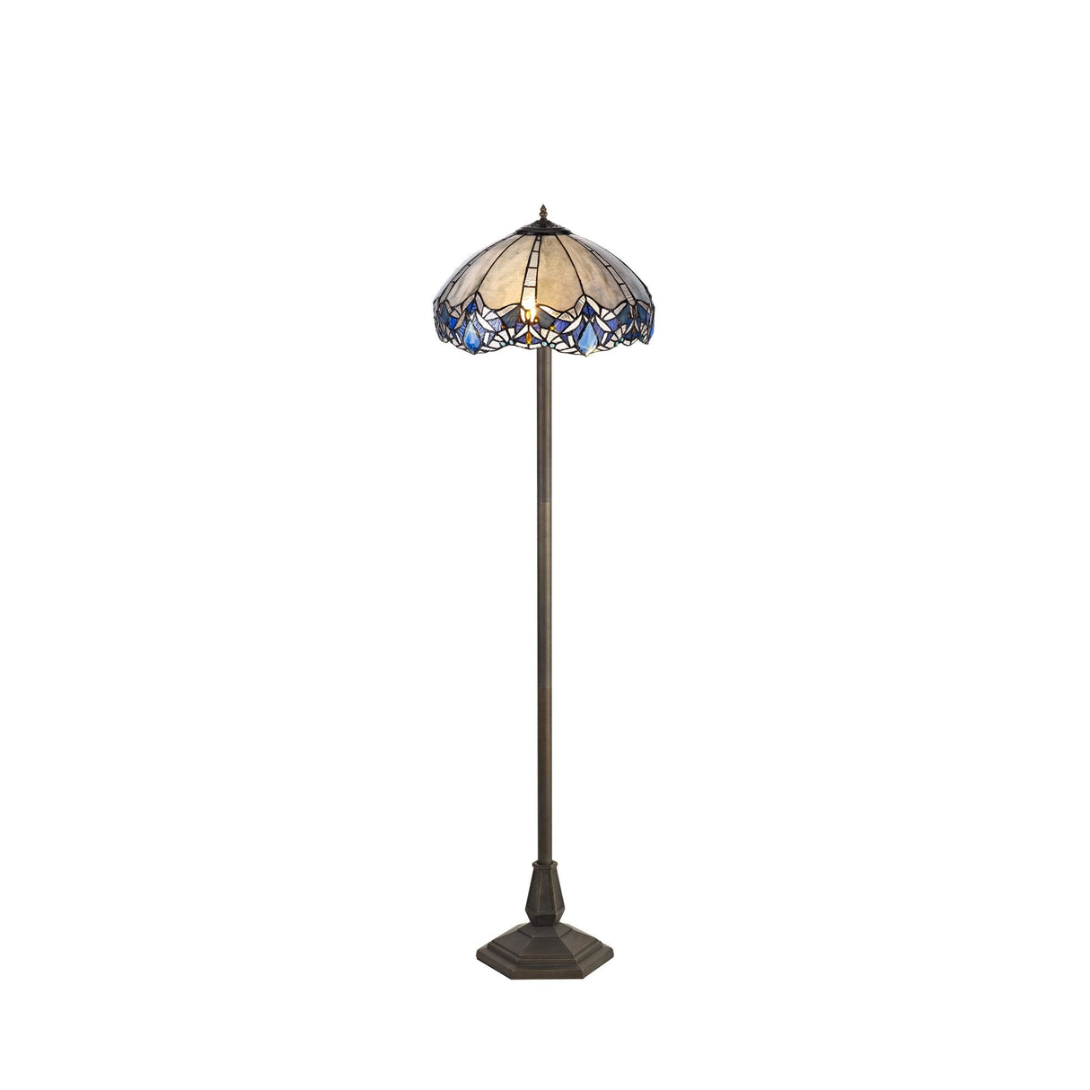 Octagonal Dual Light Floor Lamp with 40cm Tiffany Blue Shade and Antique Brass Finish