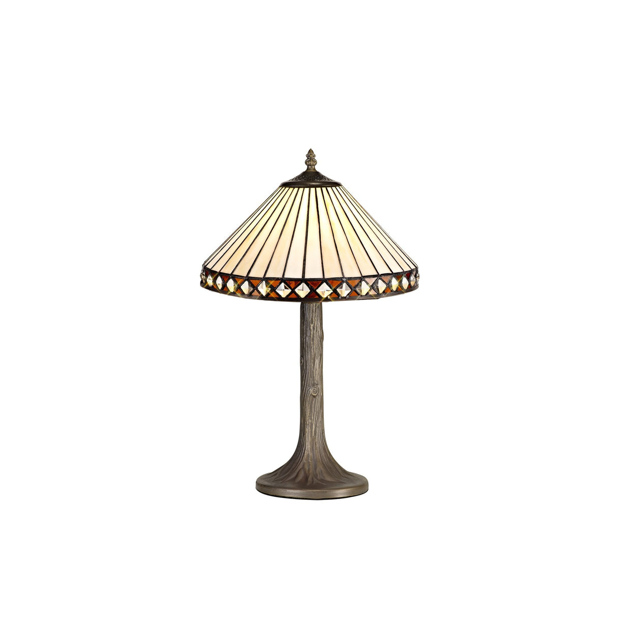 Elegant Amber & Cream Tiffany Table Lamp with Crystal Accents and Antique Brass Finish