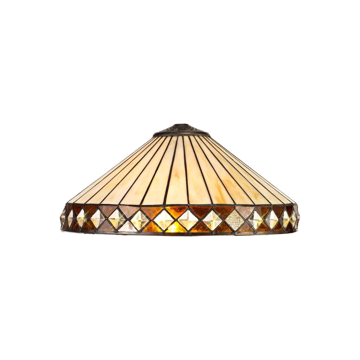Elegant Amber and Cream Tiffany Style Table Lamp with Crystal Accents and Aged Brass Finish