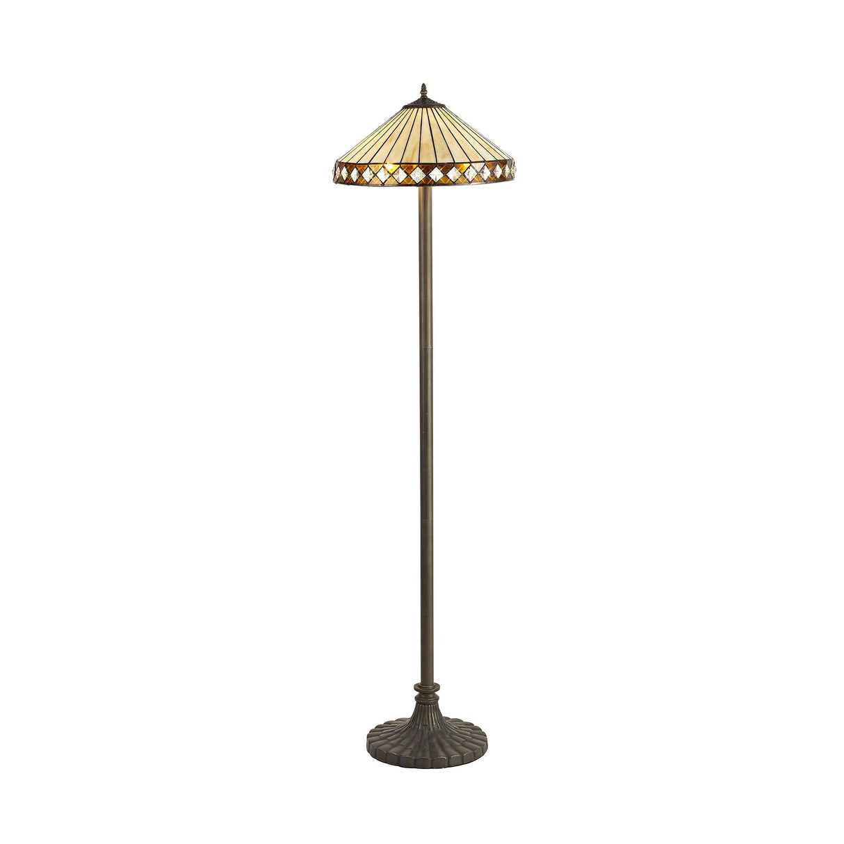 Elegant Stepped Floor Lamp with Tiffany Shade and Antique Brass Finish