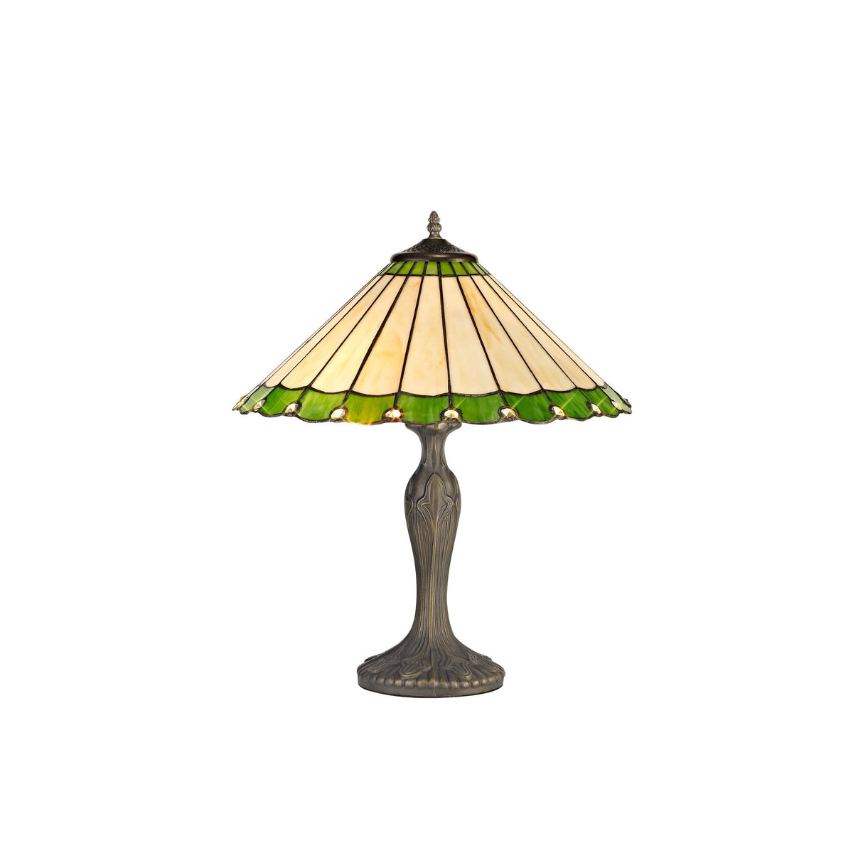 Art Deco Dual Light Table Lamp with Tiffany Glass and Antique Brass Finish
