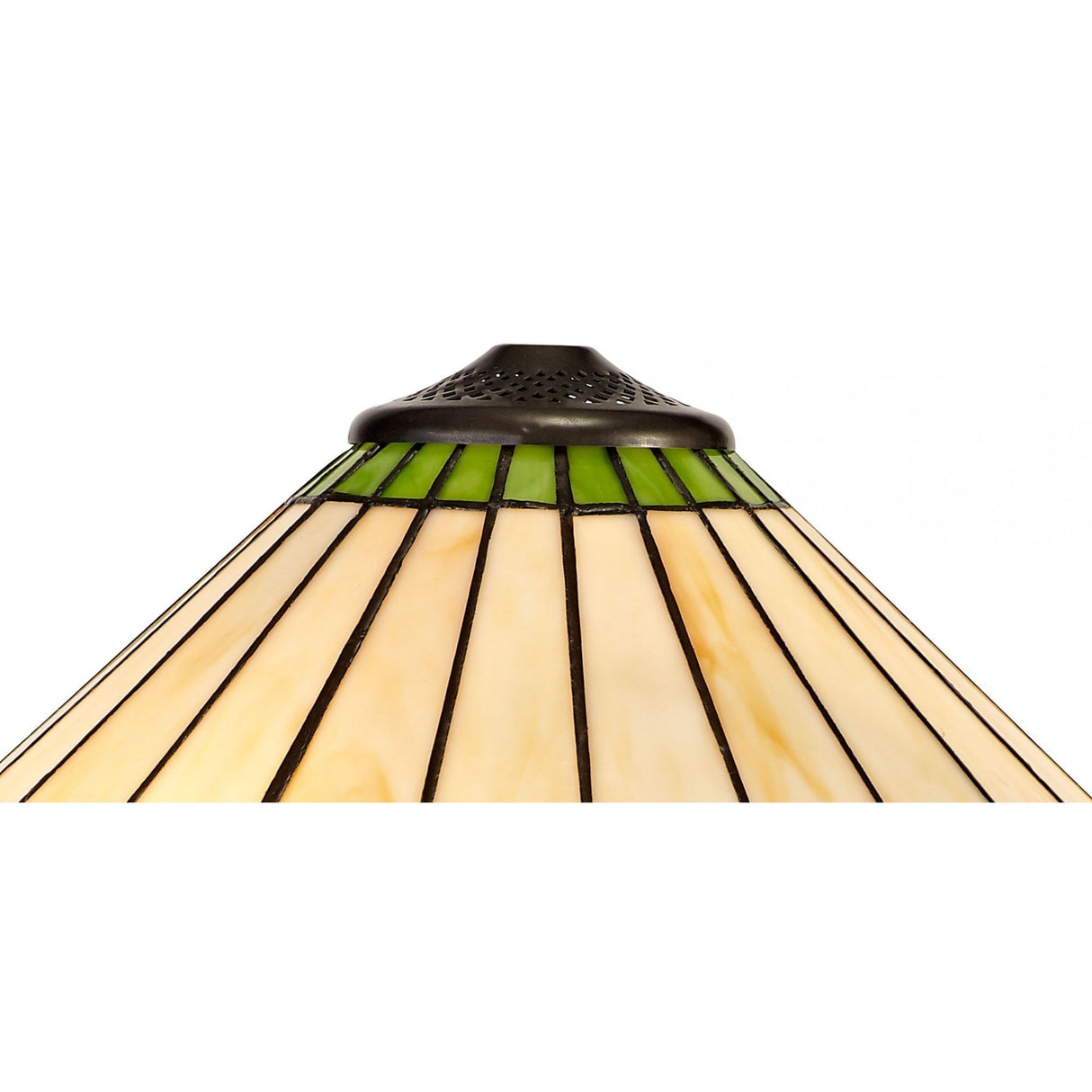 Octagonal Floor Lamp with 40cm Stained Glass Shade in Green/Cream and Aged Antique Brass Finish