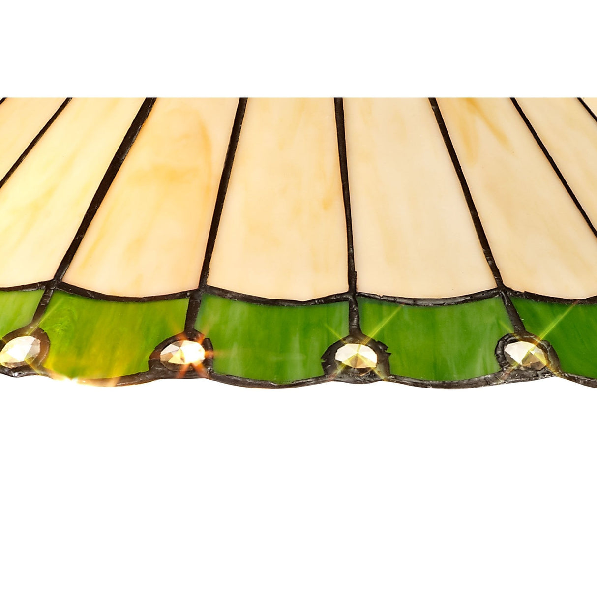 Octagonal Floor Lamp with 40cm Stained Glass Shade in Green/Cream and Aged Antique Brass Finish
