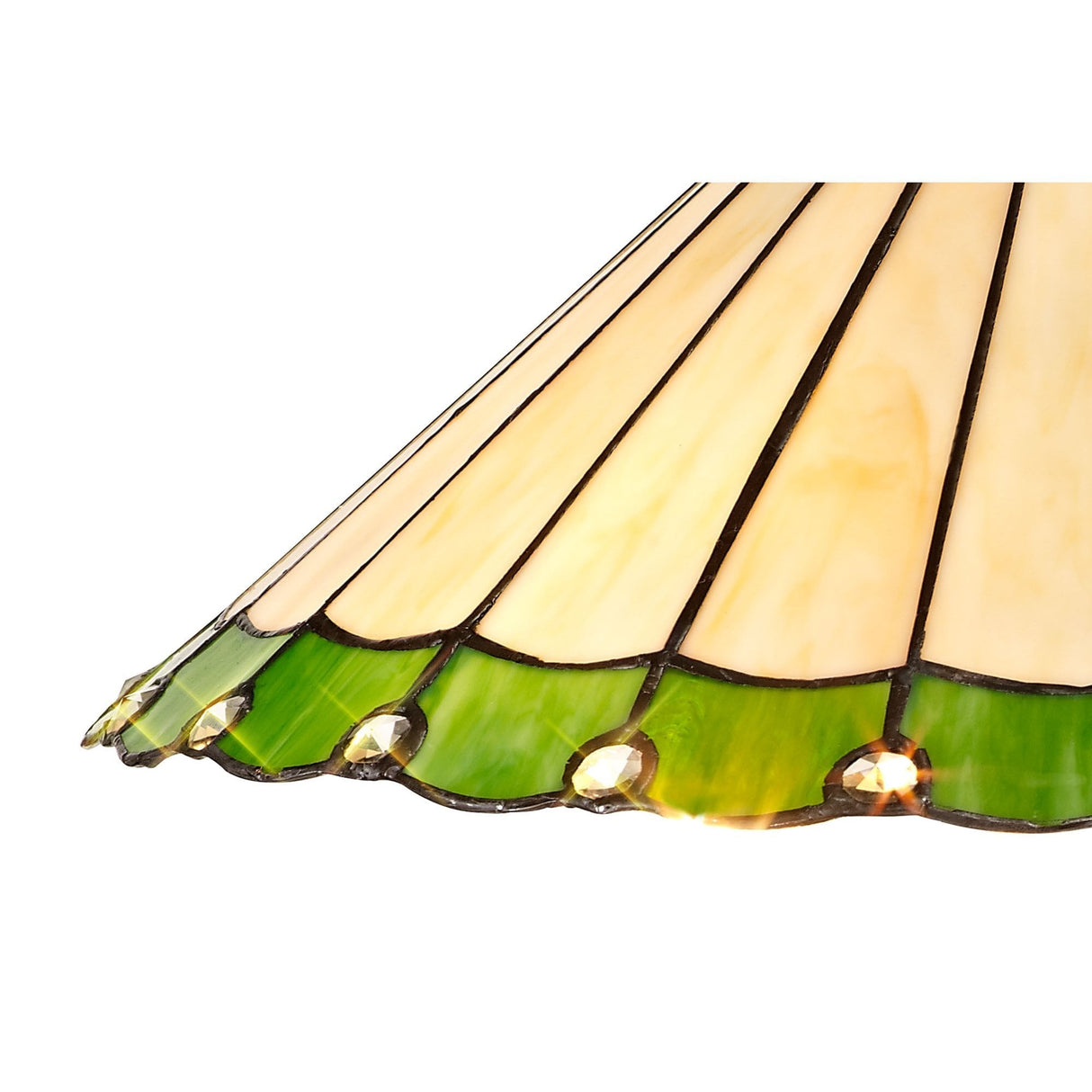 Octagonal Floor Lamp with 40cm Stained Glass Shade in Green/Cream and Aged Antique Brass Finish
