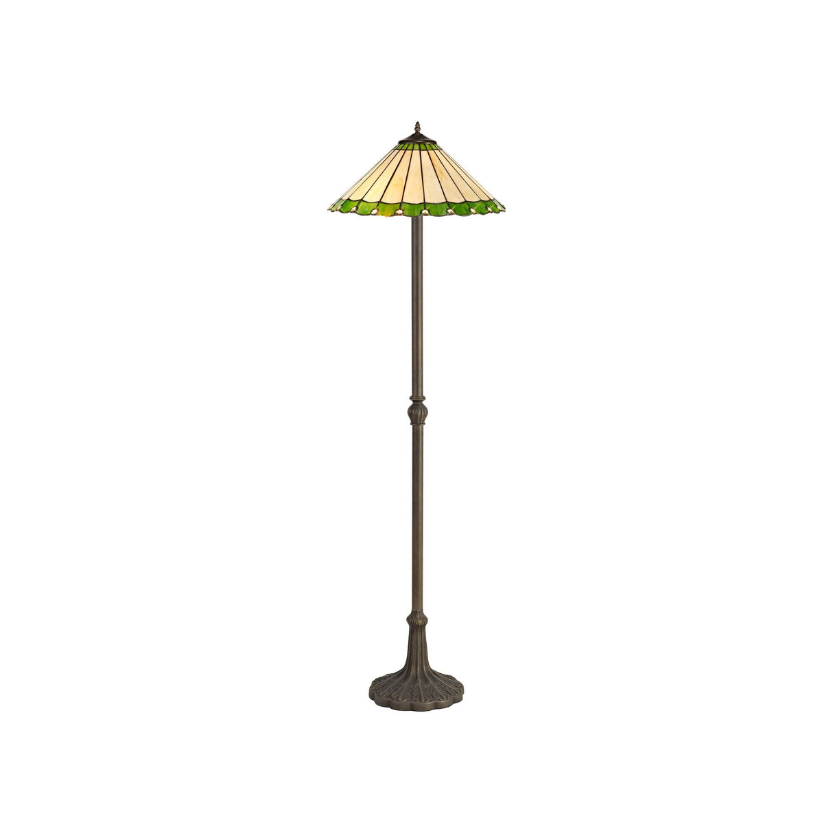 Elegant Leaf Motif Tiffany Floor Lamp with Twin Light E27 and Aged Brass Finish