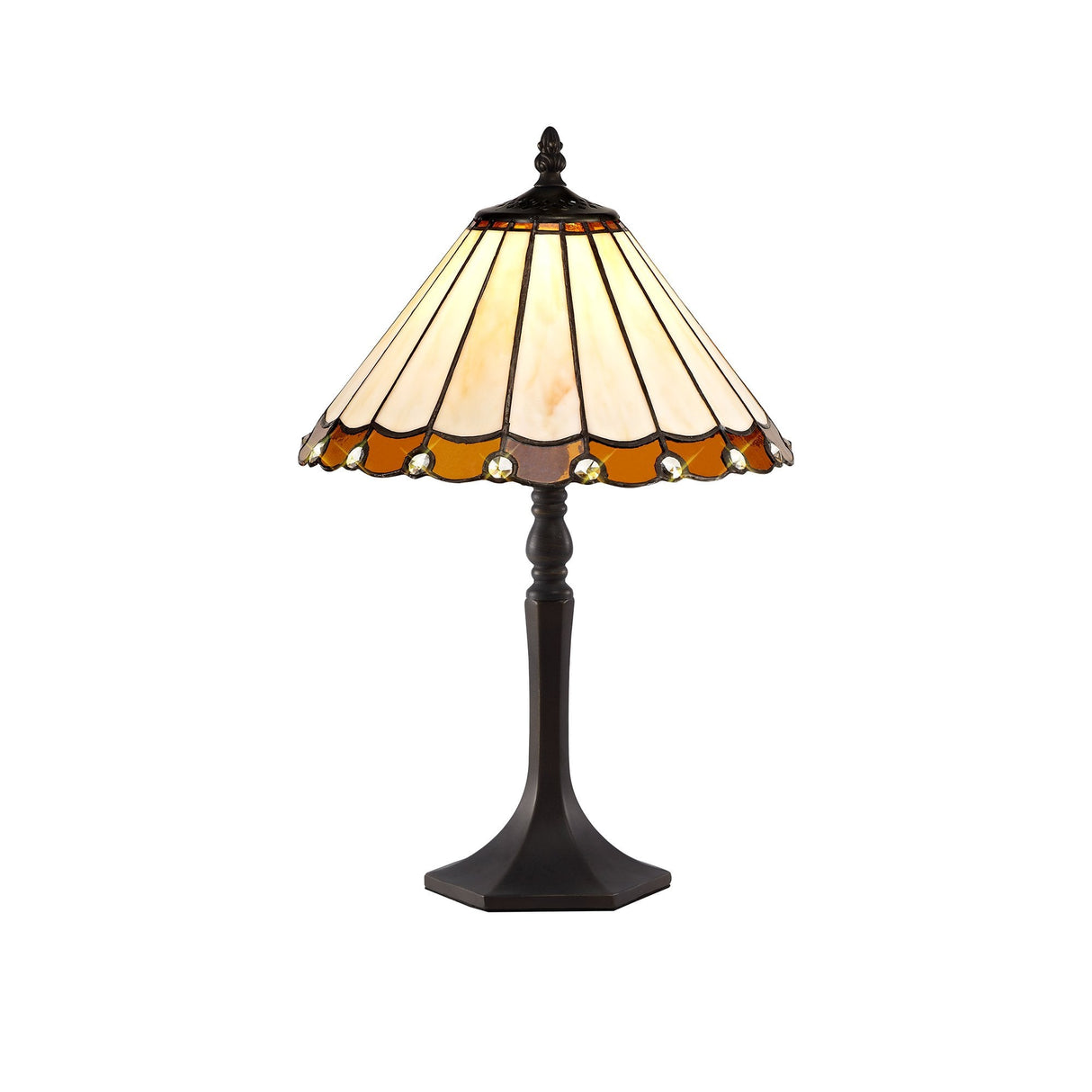 Octagonal Tiffany Table Lamp with Antique Brass and Crystal Accents