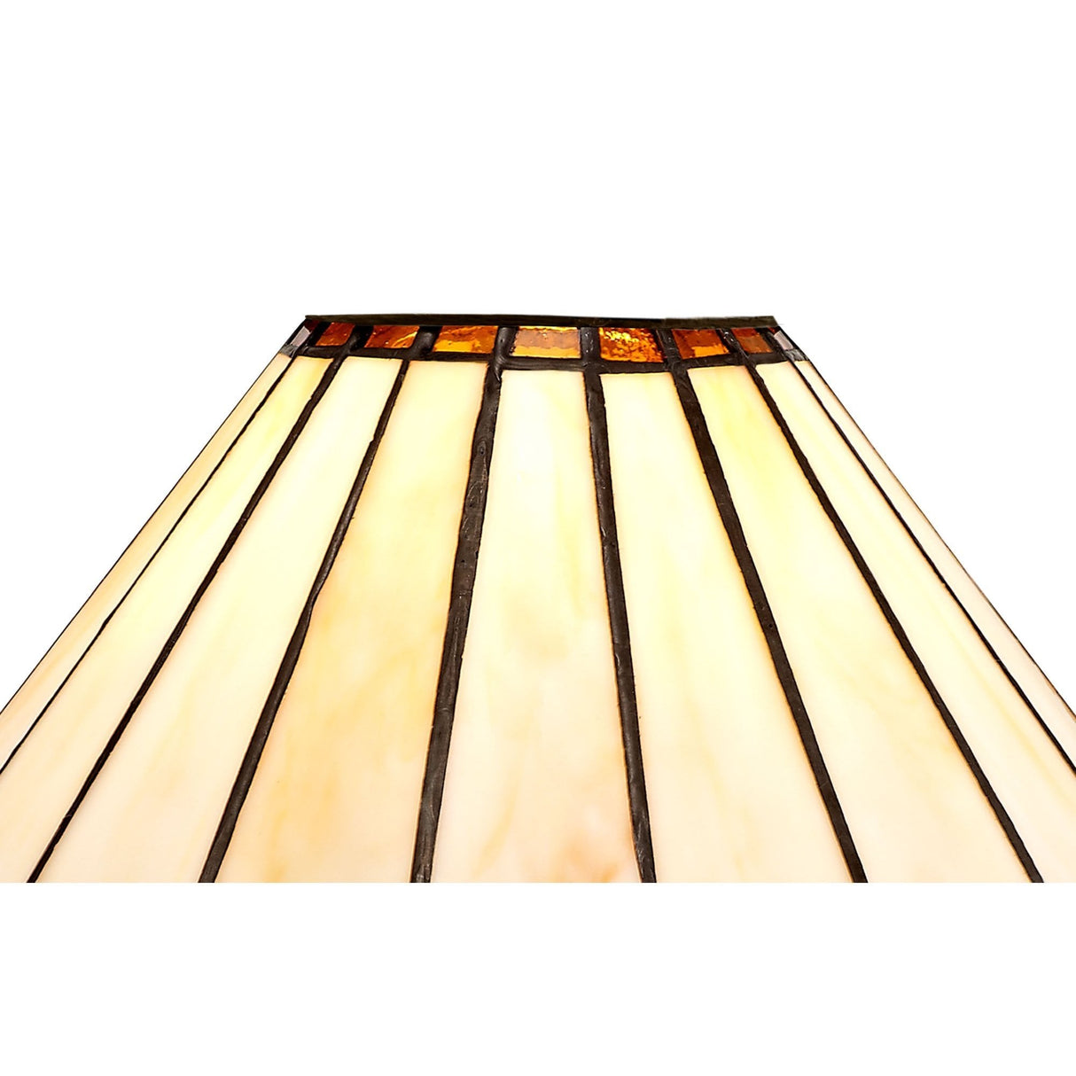 Elegant Two-Light Pendant with 30cm Tiffany Shade in Amber and Cream, Aged Antique Brass Finish