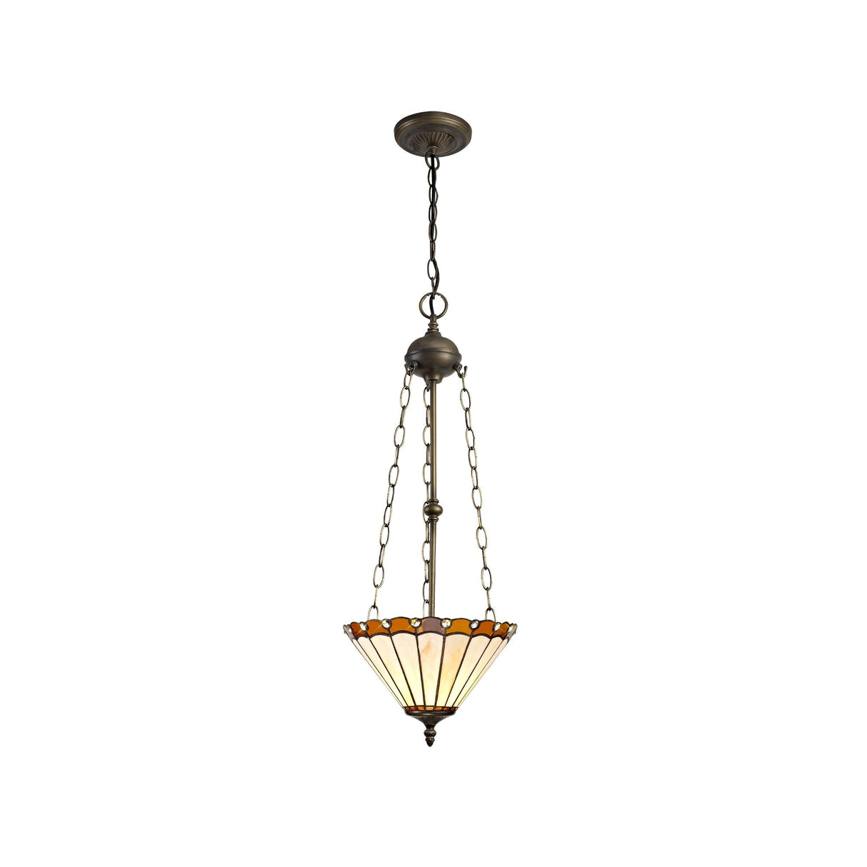 Elegant 3-Light Tiffany Pendant with Amber and Cream Accents in Antique Brass Finish