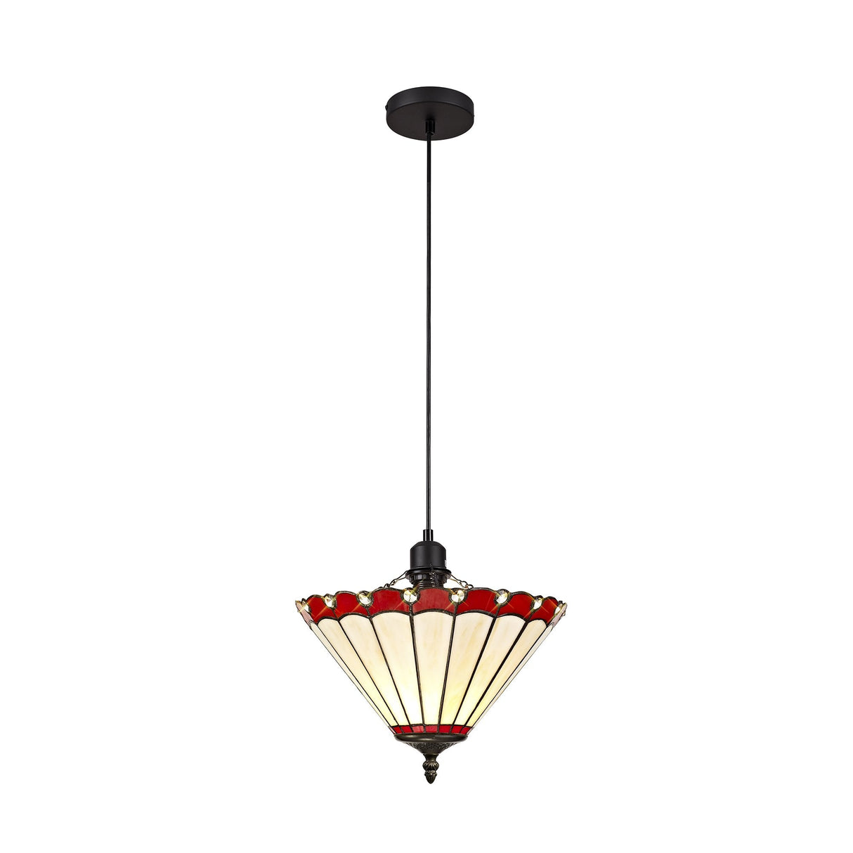 Elegant Tiffany Pendant Light with Red/Cream Shade and Crystal Accents