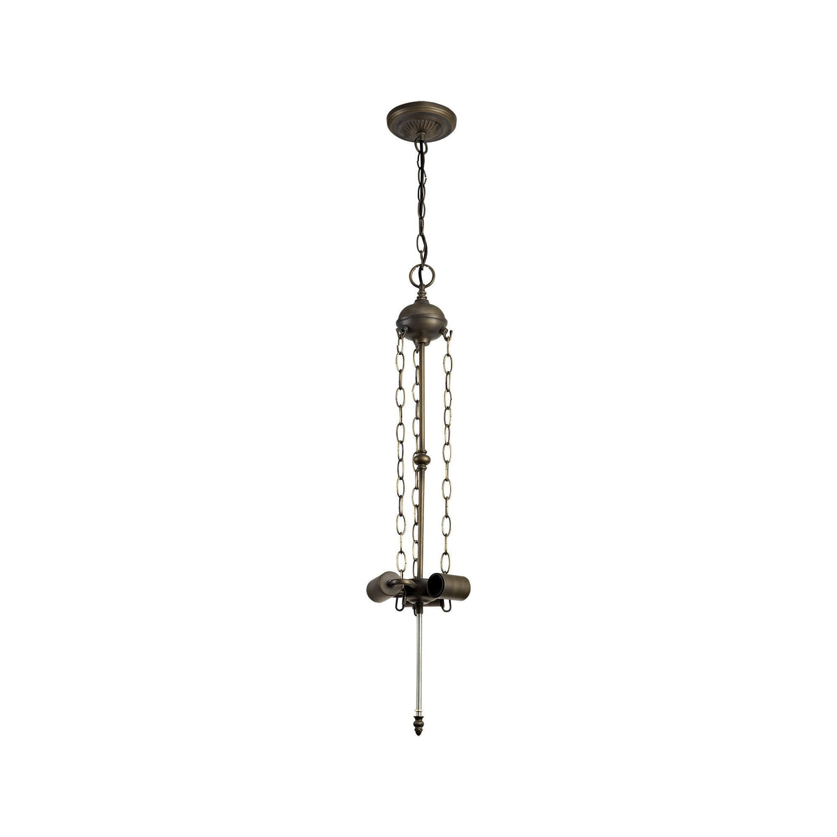 Elegant Tiffany-Style Uplighter Pendant with Red and Cream Shade and Aged Antique Brass Finish