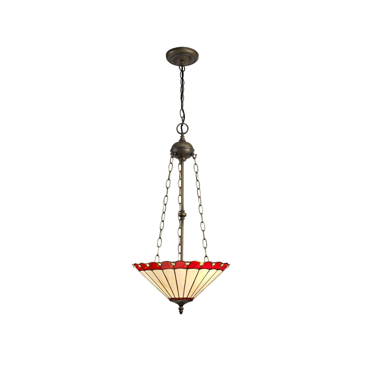 Vintage Elegance: 3-Light Tiffany Pendant with Antique Brass & Crystal Accents