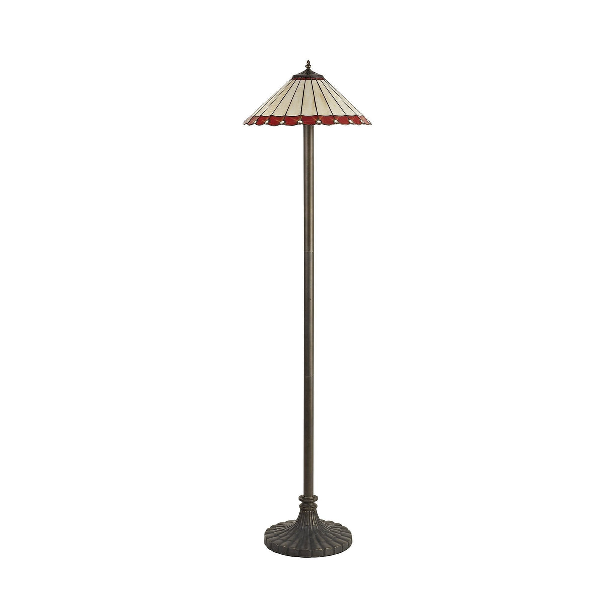 Elegant Dual-Light Tiffany Floor Lamp with Red and Cream Crystal Shade