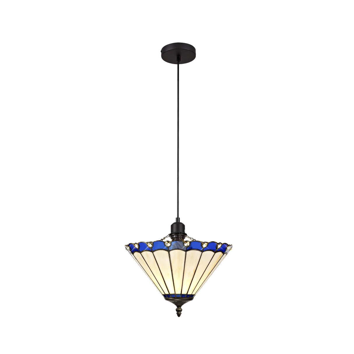 Elegant Blue & Cream Tiffany Pendant Light with Crystal Accents