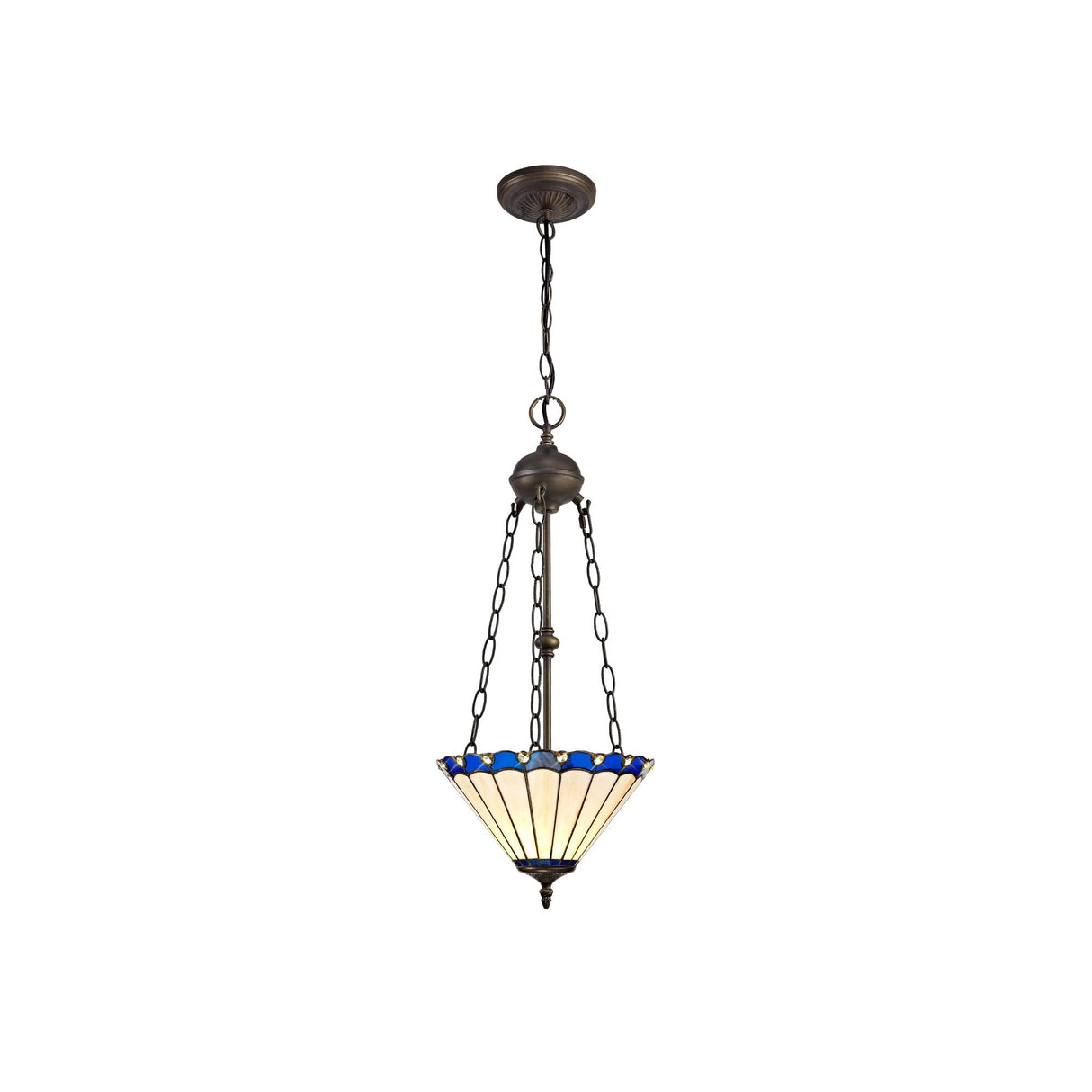 Elegant 2-Light Pendant with 30cm Blue Tiffany Shade and Aged Brass Finish