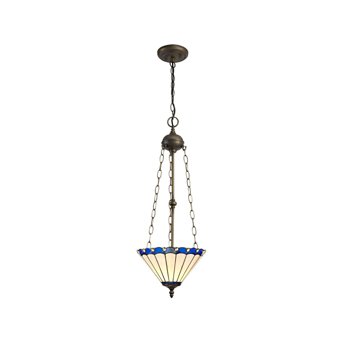 Elegant Blue & Cream Tiffany Pendant Light with Crystal Accents and Antique Brass Finish
