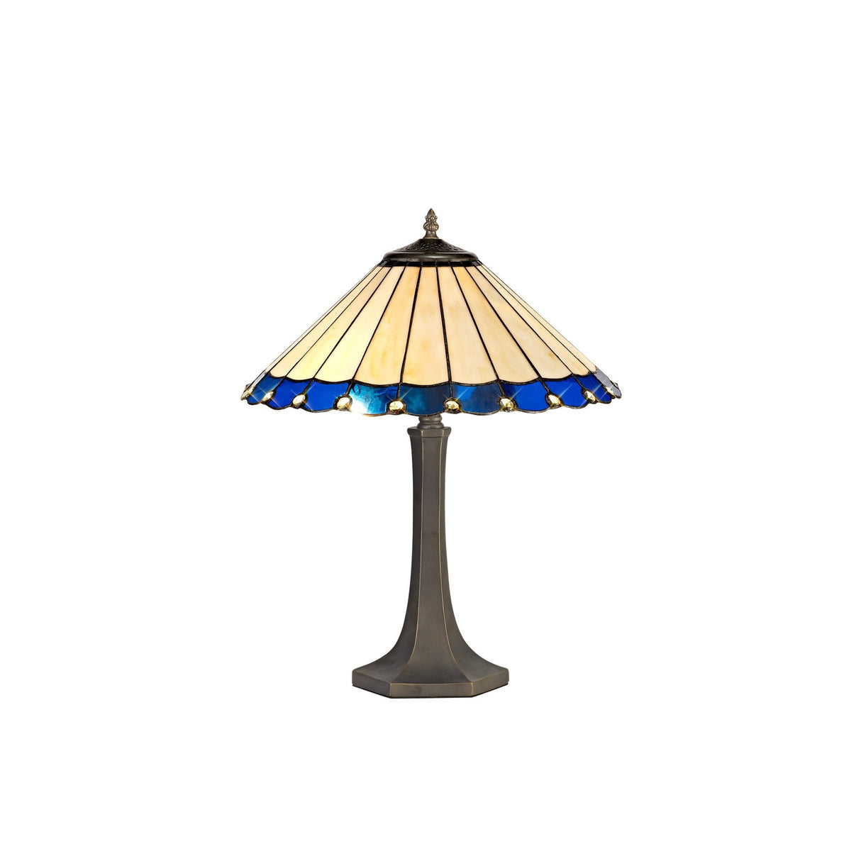 Elegant Octagonal Tiffany Table Lamp with 40cm Blue/Cream Shade and Antique Brass Finish