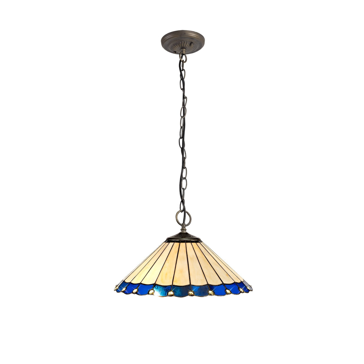 Artisanal Blue and Cream Tiffany Pendant Light with Antique Brass Finish
