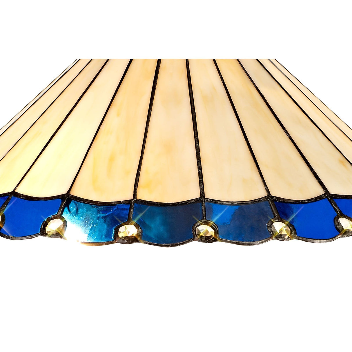 Octagonal Tiffany Style Floor Lamp with Blue and Cream Shade in Antique Brass Finish